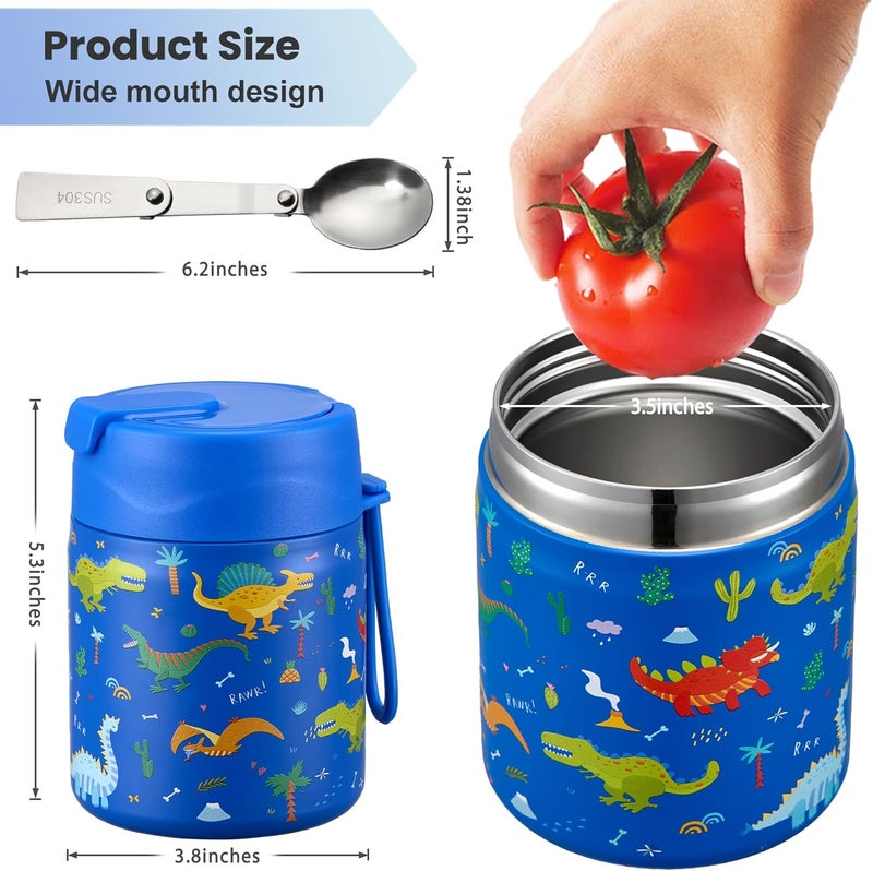 Howeemo 17oz Soup Thermo for Hot Food Kids,Insulated Food Jar with Spoon,Thermo Hot Food Lunch Container,Wide Mouth Leakproof Stainless Steel Lunch Box for School-Dinosaur - Image 5